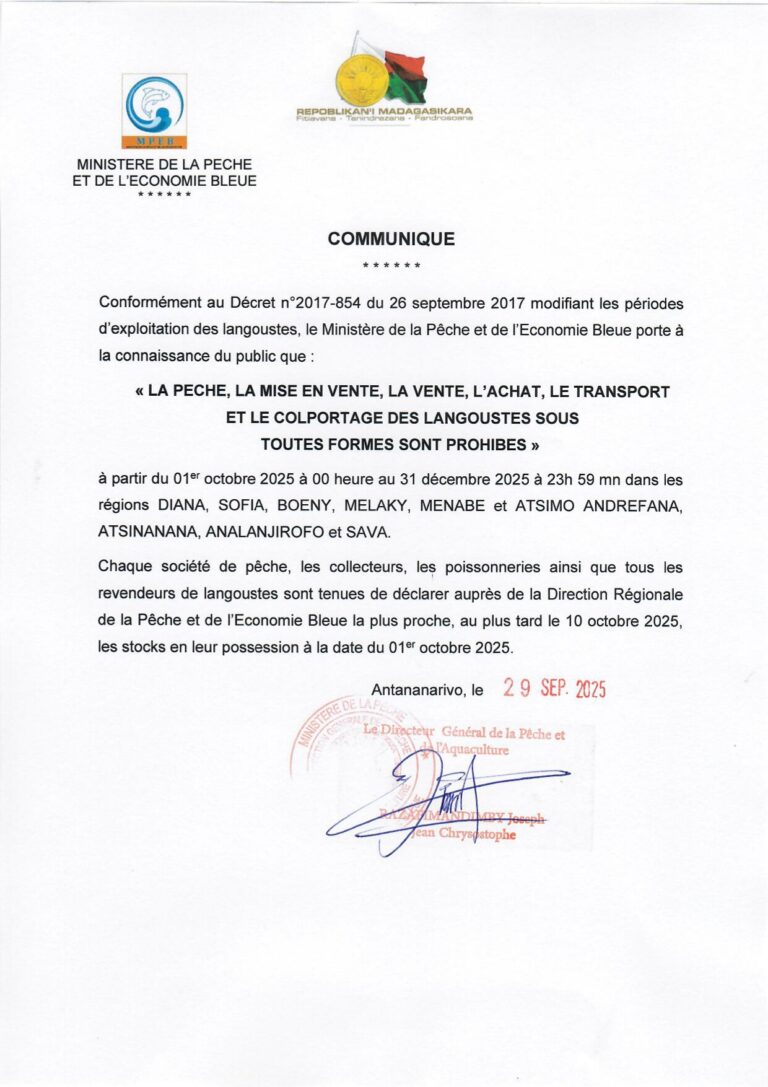 La pêche, la mise en vente, la vente, l’achat, le transport et le colportage des langoustes sous toutes formes sont prohibes